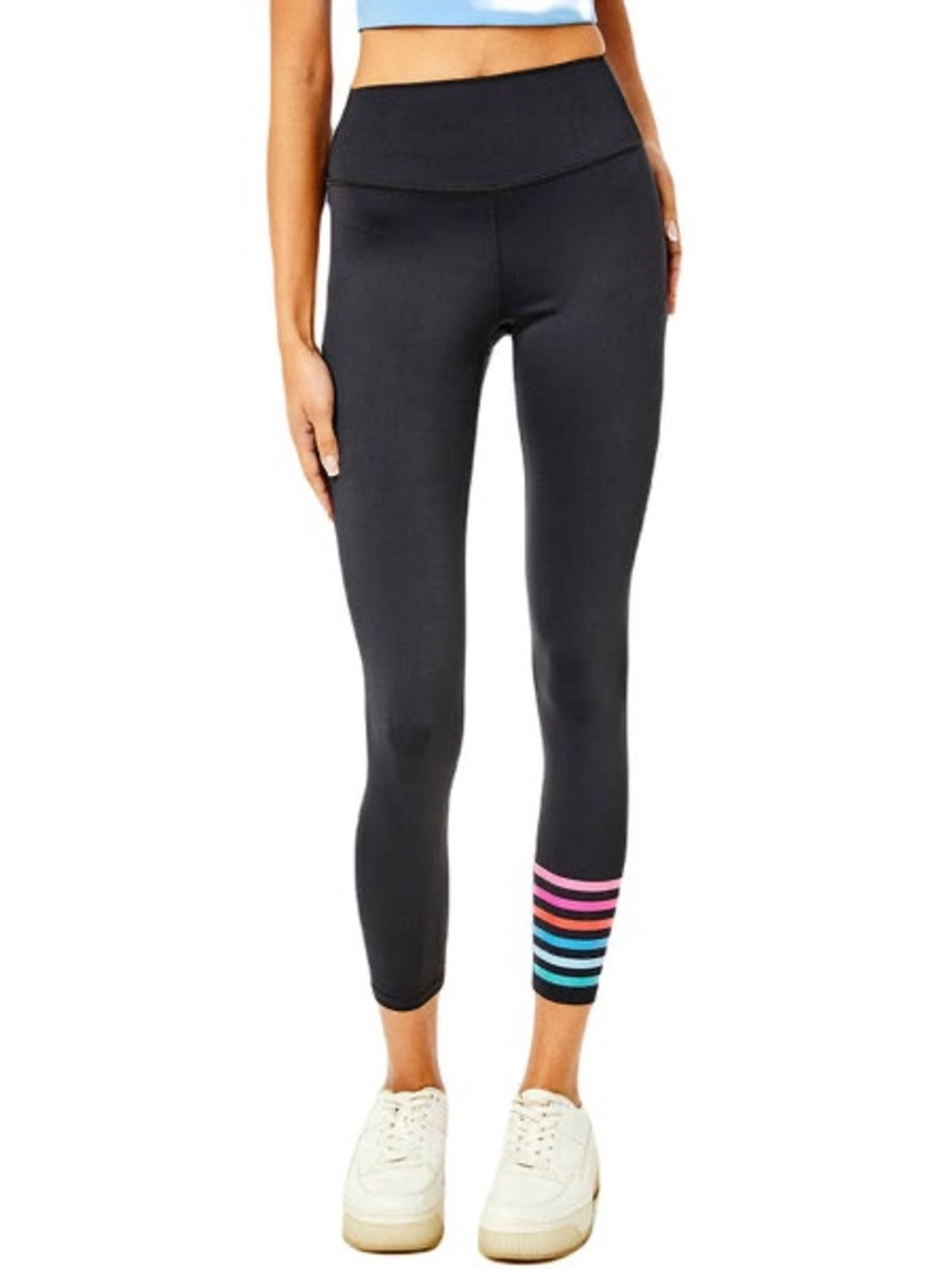 NWT Addison Bay Women’s Black High-Waist Leggings with Color Stripe Detail